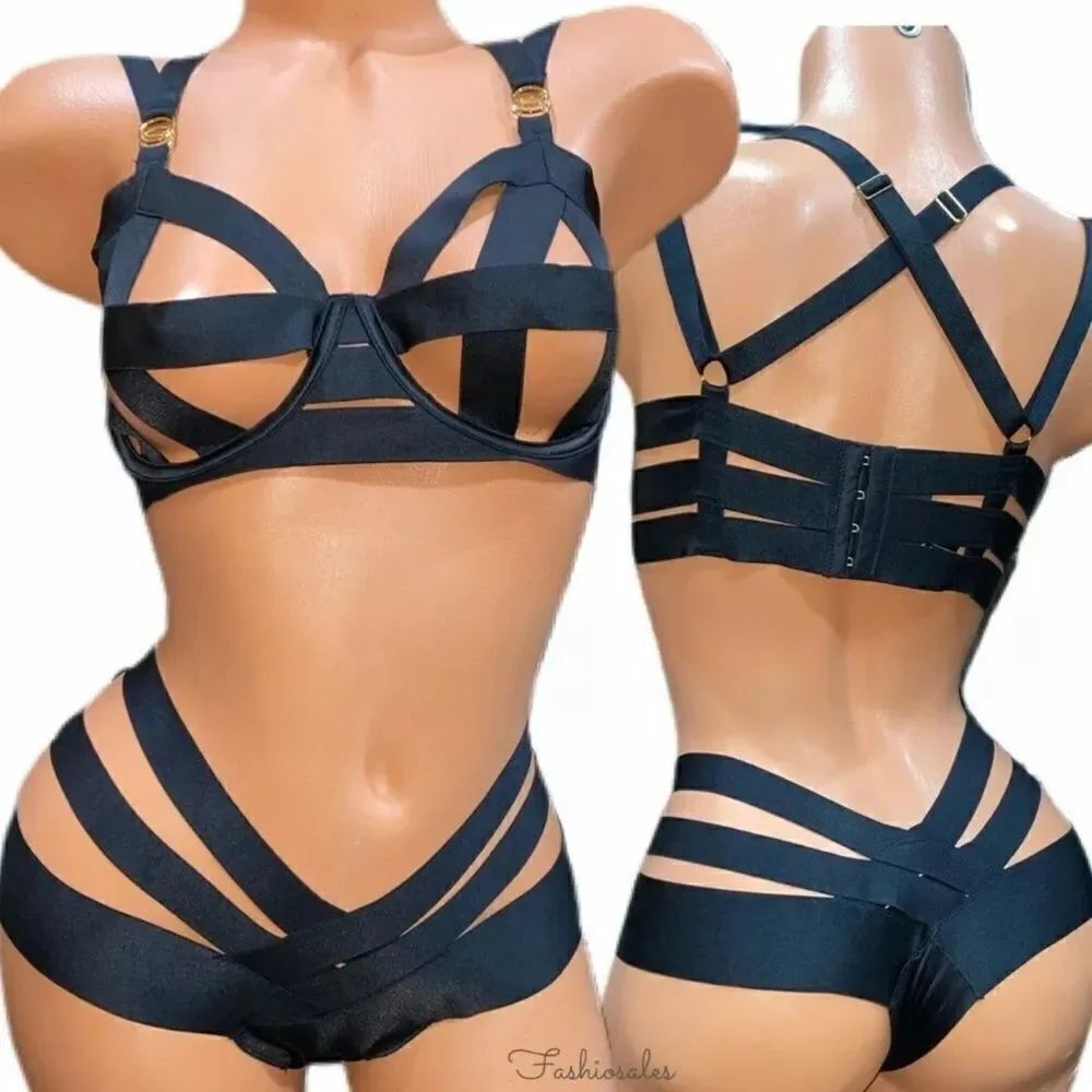 Victoria’s Secret Luxe Seriously sexy Strappy Set Balconette bra & Cheeky Black